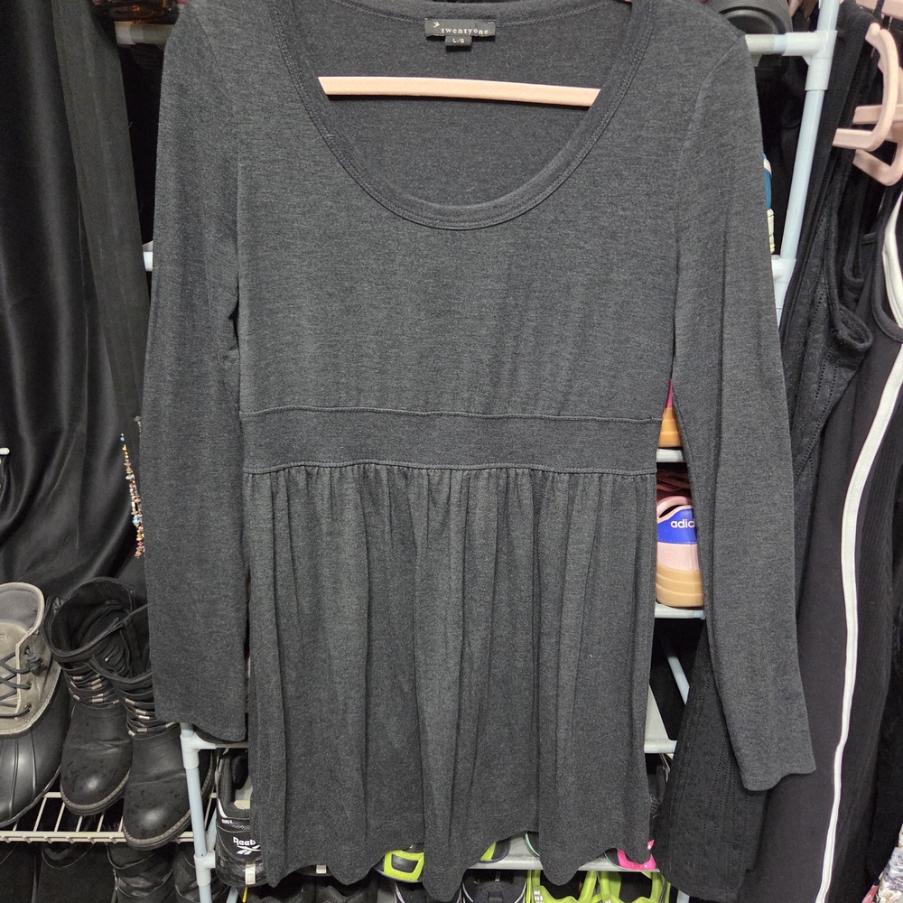 Forever 21 Charcoal Long Sleeve Cotton Dress. Size Large